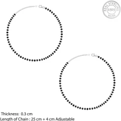 Silver Swaying Shadows Black Beads Anklet