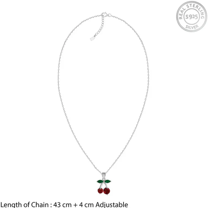 Silver Sweet Cherry Pendant With Link Chain