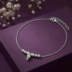 Silver Textured Bead Drop Anklet