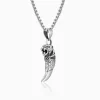 Silver Tiger Tooth Pendant with Link Chain For Him