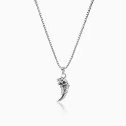 Silver Tiger Tooth Pendant with Link Chain For Him