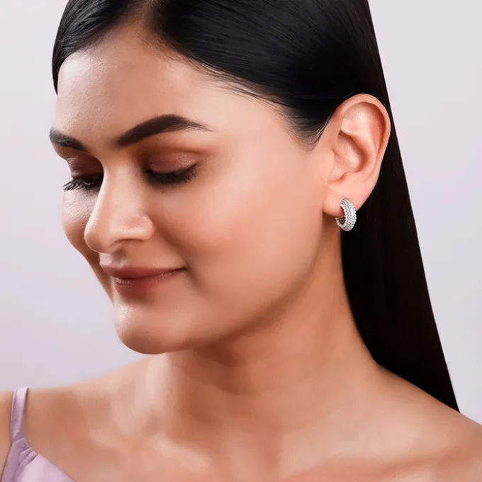 Silver Tribal J Hoop Earrings