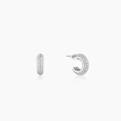 Silver Tribal J Hoop Earrings
