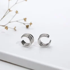 Silver Triple Clip On Hoop Earrings