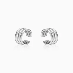 Silver Triple Clip On Hoop Earrings