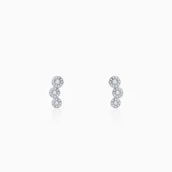 Silver Triple Orb Pave Earrings