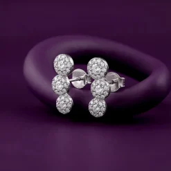 Silver Triple Orb Pave Earrings