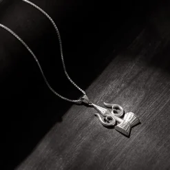 Silver Trishul And Damru Pendant With Box Chain For Him