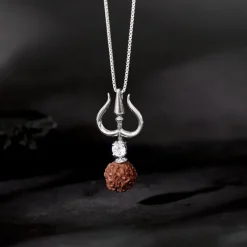 Silver Trishul And Rudraksha Pendant With Box Chain for Him