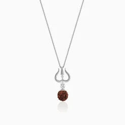 Silver Trishul And Rudraksha Pendant With Box Chain for Him