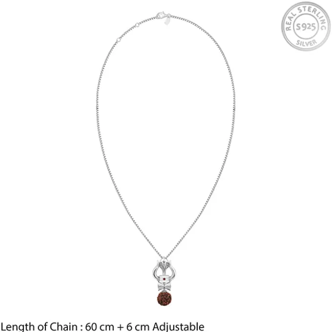 Silver Trishul Rudraksha Pendant With Box Chain For Him