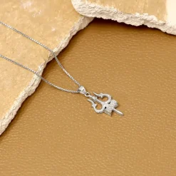 Silver Trishula Pendant with Box Chain For Him