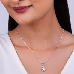 Silver Twilight Solitaire Pendant With Link Chain