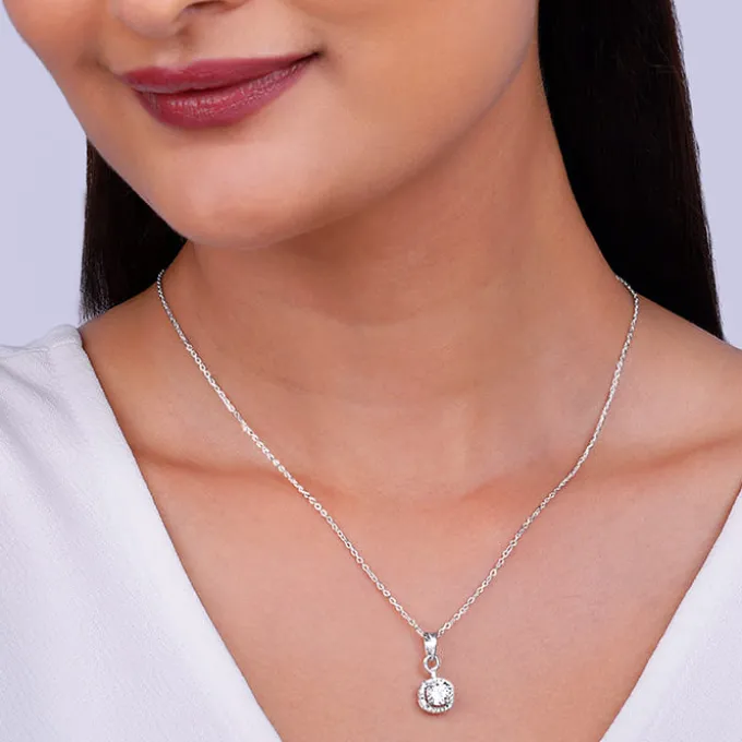 Silver Twilight Solitaire Pendant With Link Chain