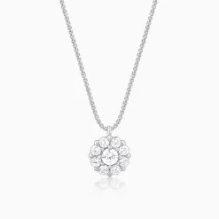 Silver Twofold Solitaire Pendant With Link Chain