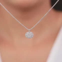 Silver Twofold Solitaire Pendant With Link Chain