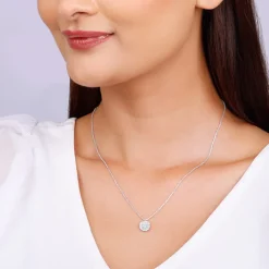 Silver Twofold Solitaire Pendant With Link Chain
