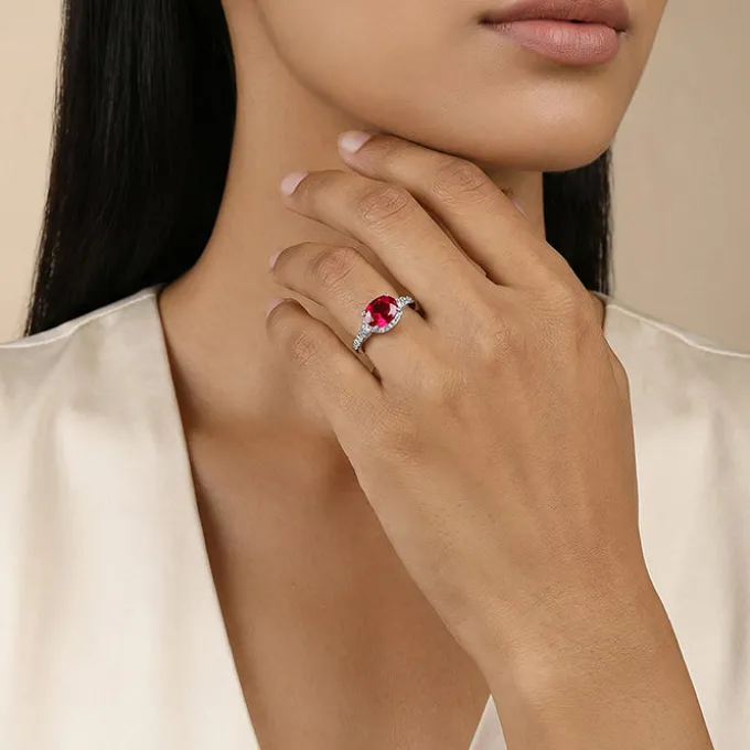 Silver Valentina Crimson Oval Ring (Size 12)