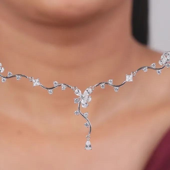 Silver Vine Crystal Necklace