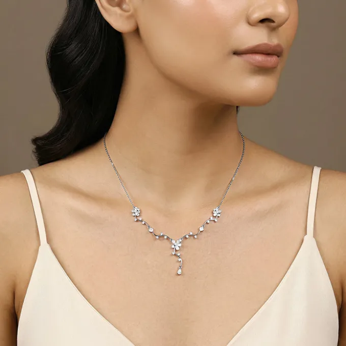 Silver Vine Crystal Necklace