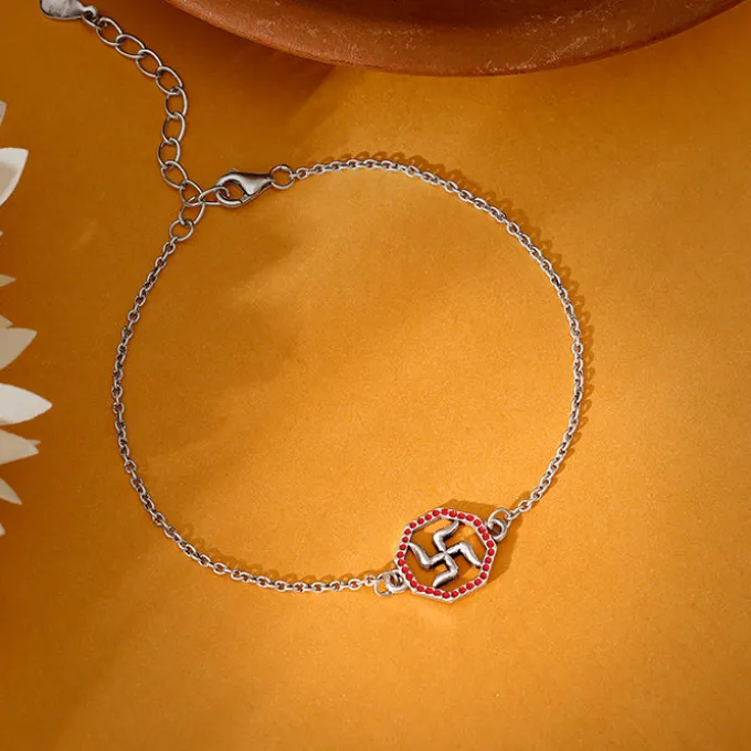 Silver Vintage Swastik Bracelet Rakhi