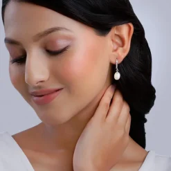 Silver White Pearl Drop Earrings