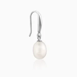 Silver White Pearl Drop Earrings