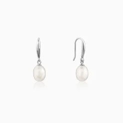 Silver White Pearl Drop Earrings