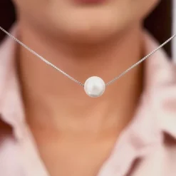 Silver White Pearl Moon Necklace