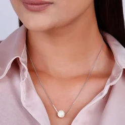 Silver White Pearl Moon Necklace