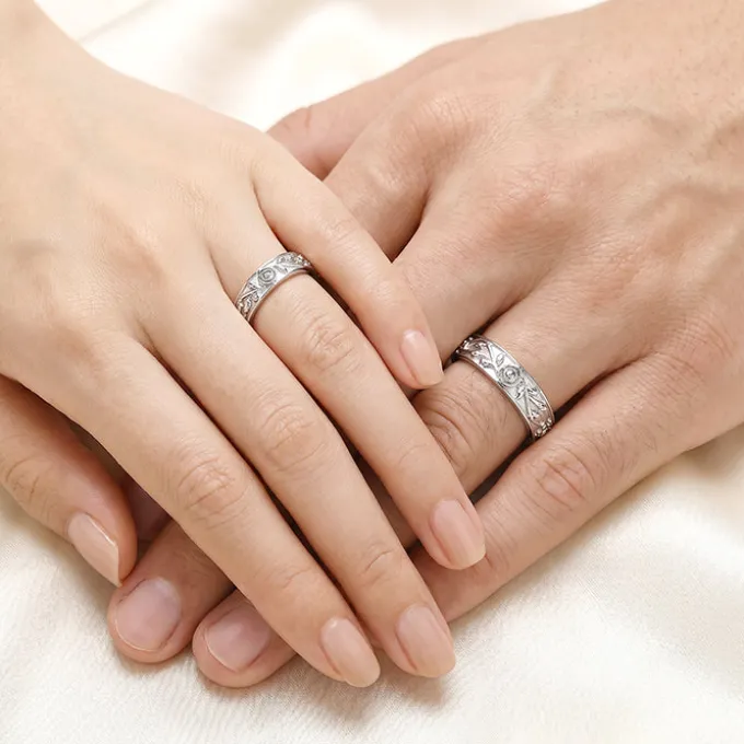 Silver Woven Promise Couple Rings