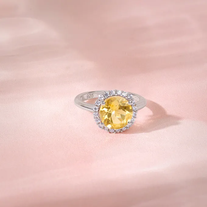 Silver Yellow Citrine Ring