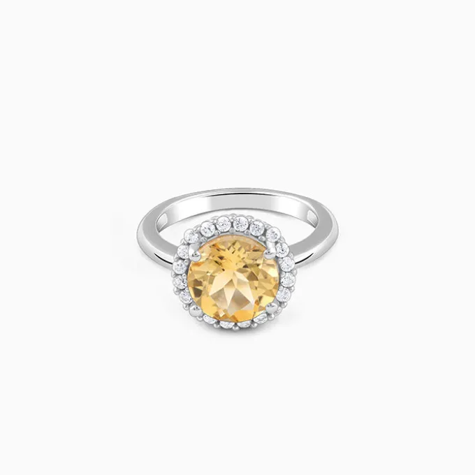 Silver Yellow Citrine Ring