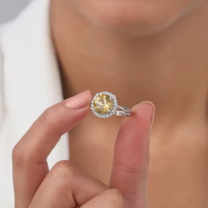 Silver Yellow Citrine Ring