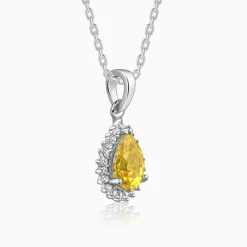 Silver Yellow Drop Pendant With Link Chain