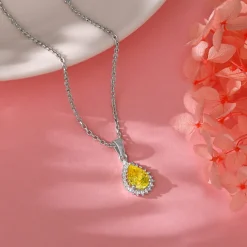 Silver Yellow Drop Pendant With Link Chain
