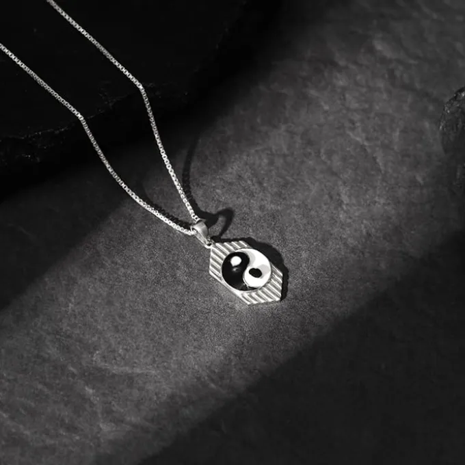 Silver Yin Yang Pendant With Link Chain For Him