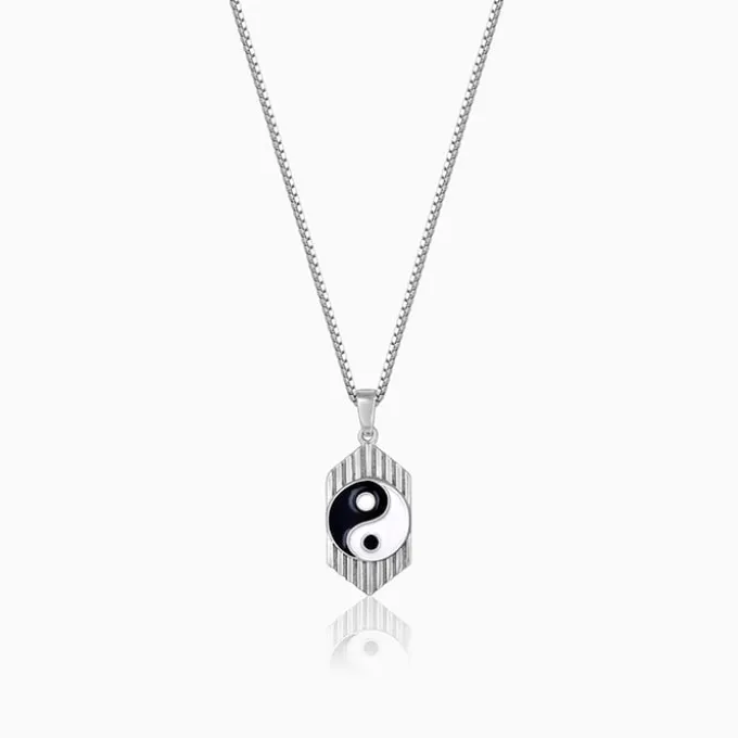 Silver Yin Yang Pendant With Link Chain For Him