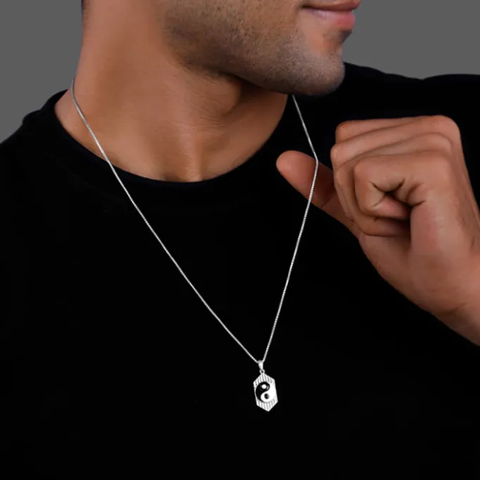 Silver Yin Yang Pendant With Link Chain For Him