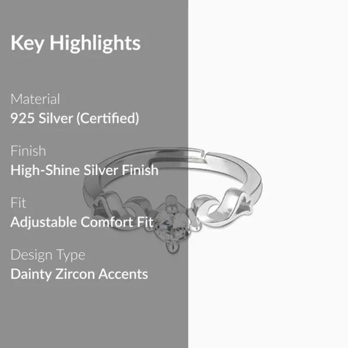 Silver Zircon Beachy Waves Ring