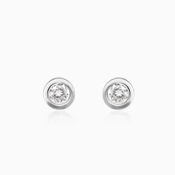 Silver Zircon Bezel Stud Earrings