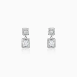 Silver Zircon Bold Baguette Earrings