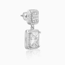 Silver Zircon Bold Baguette Earrings