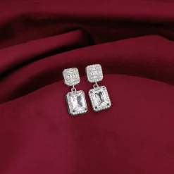Silver Zircon Bold Baguette Earrings