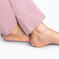 Silver Zircon Charm Anklet