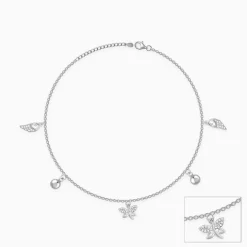 Silver Zircon Charm Anklet