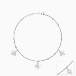 Silver Zircon Clover Charm Anklet