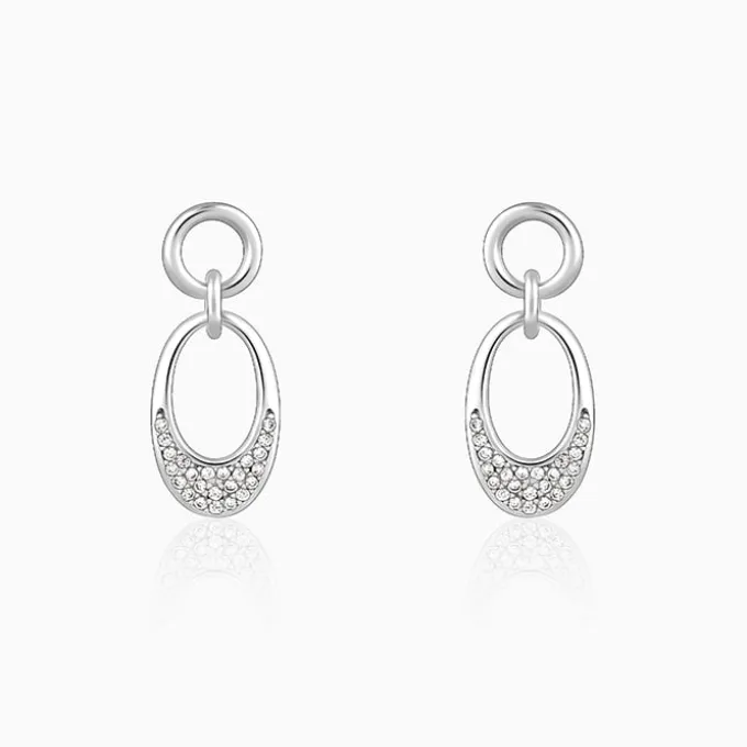 Silver Zircon Crescent Oval Earrings