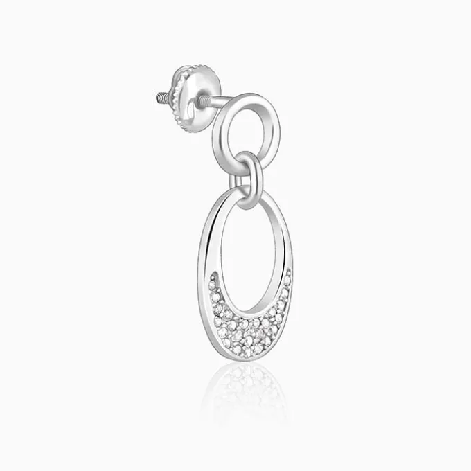 Silver Zircon Crescent Oval Earrings