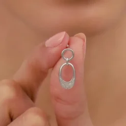 Silver Zircon Crescent Oval Earrings